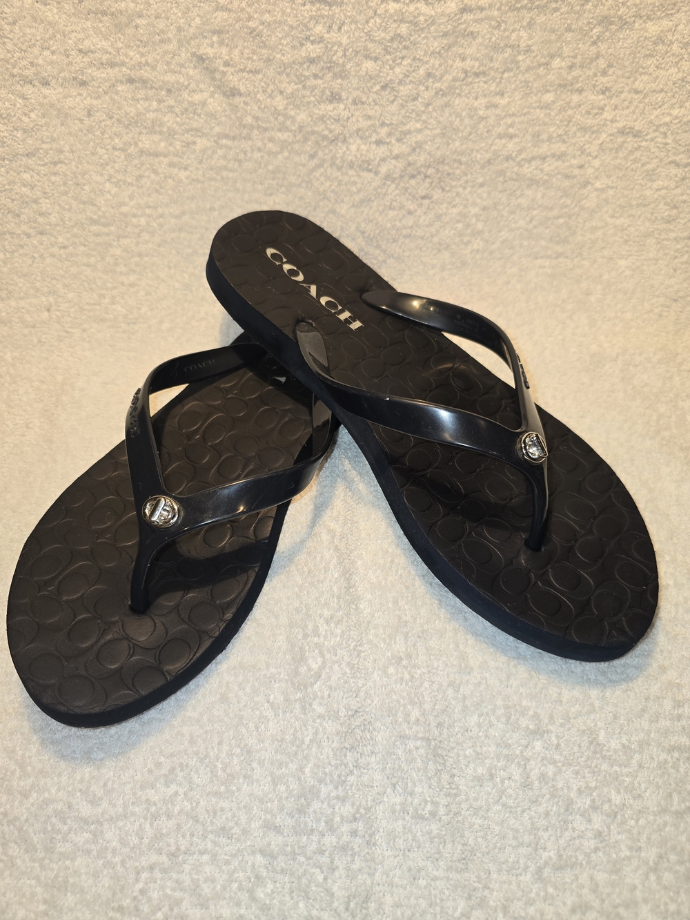 COACH A01818 Abbigail Flip Flop Thong Sandals Sz 7B Dark Navy Blue Turnlock **